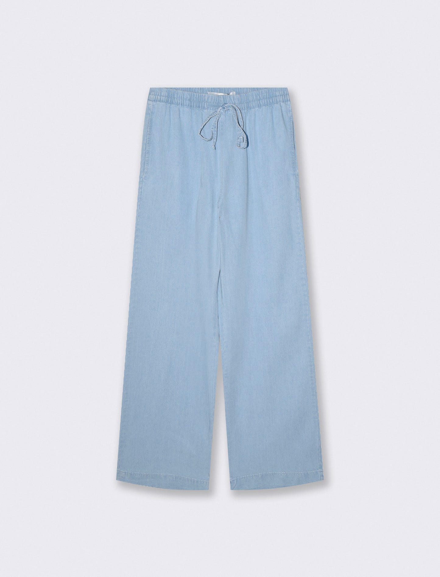 Denim Lyocell Pants with Gathered Waist - Blue