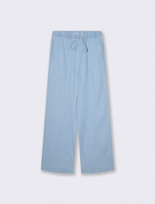 Pantaloni Denim Lyocell con Vita Arricciata - Denim