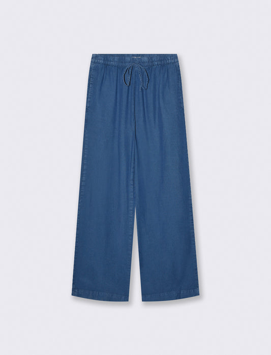 Pantaloni Denim Lyocell con Vita Arricciata - DENIM SCURO