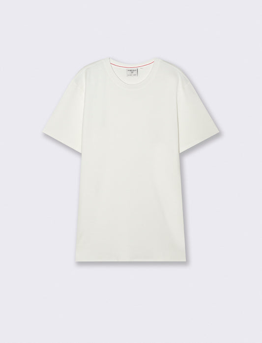 Short Sleeve Jacquard Cotton T-Shirt - Beige