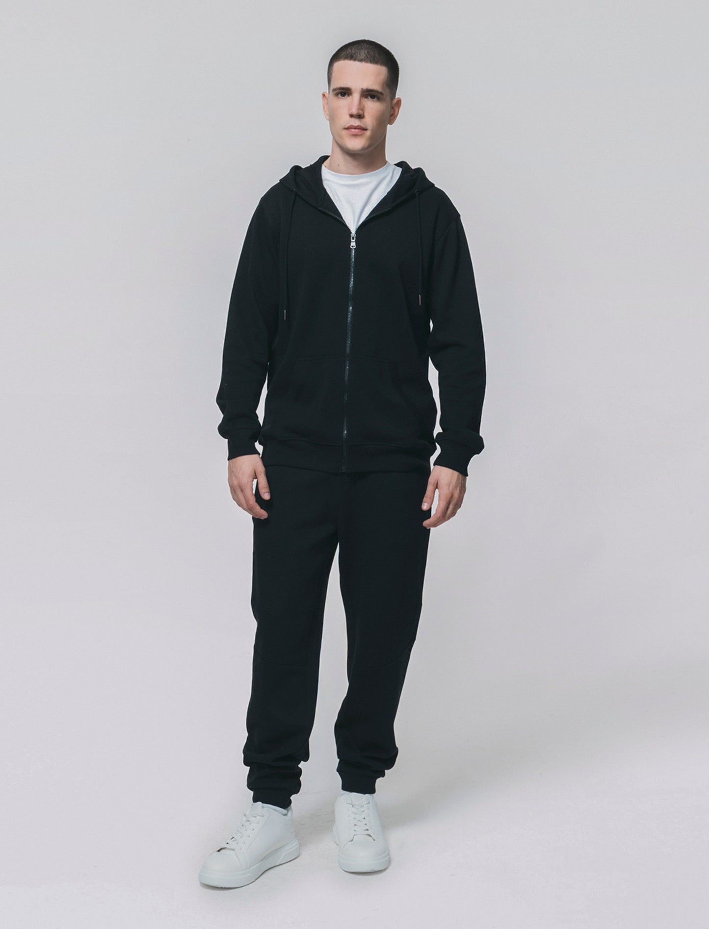 Double-layered Piquet Jogger Pants - Black