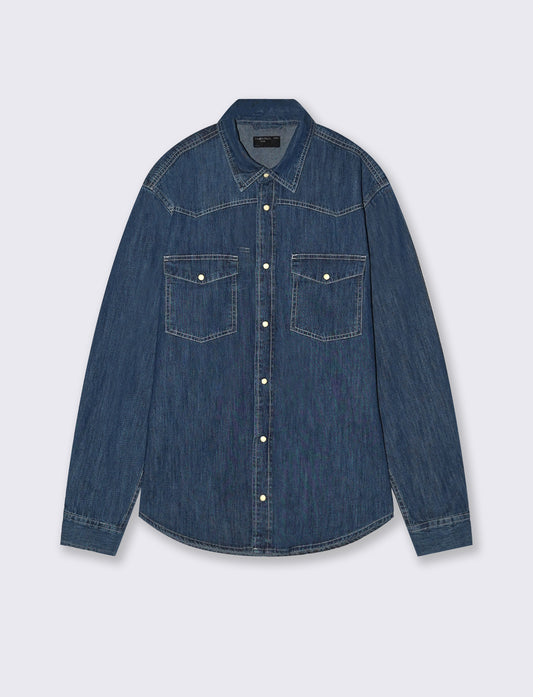 Regular fit denim shirt with pockets - Blue