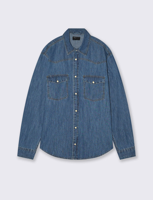 Regular fit denim shirt with pockets - Blue
