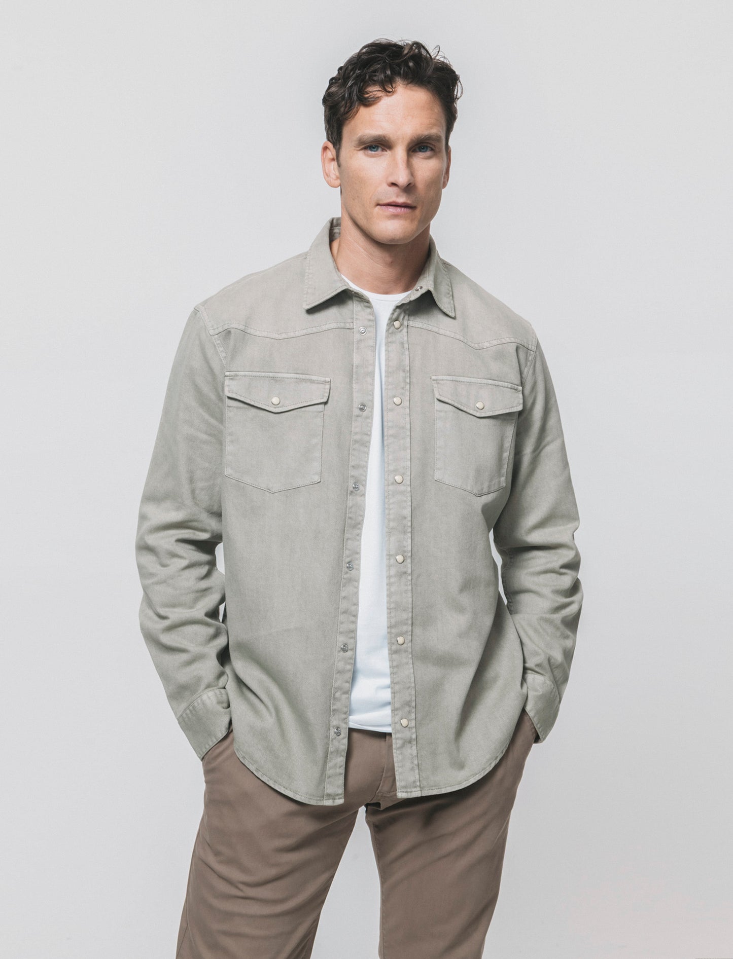 Camicia in denim colorato regular fit - Verde salvia