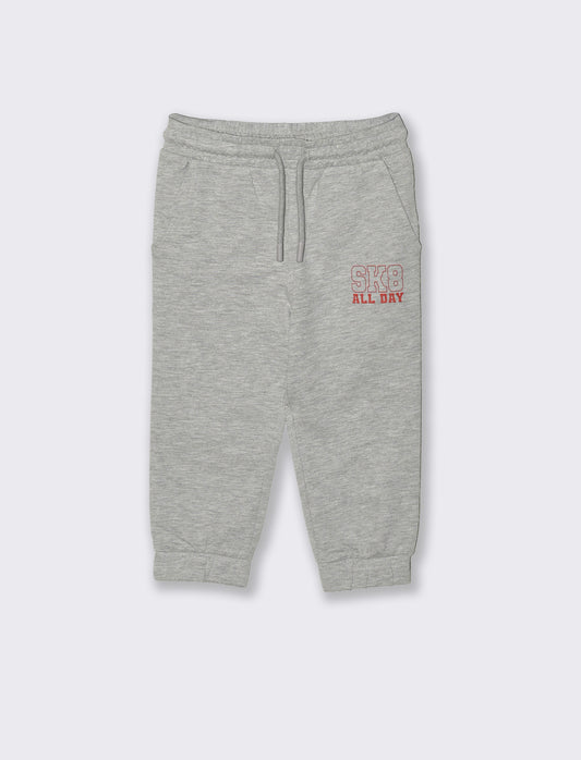 Jogger sportivi basici con stampa fronte - Grigio mel.
