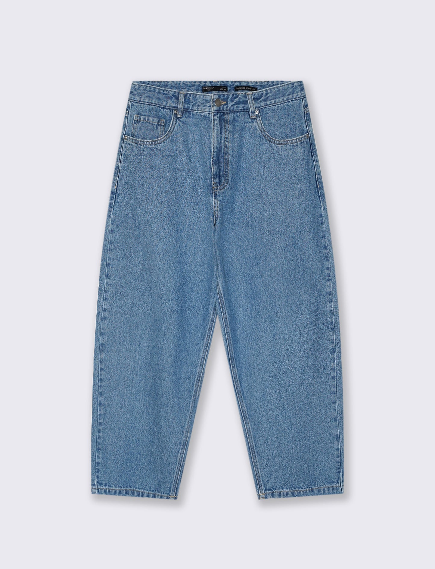 Tapered Wide Leg Jeans with Distressed Effect - Blue