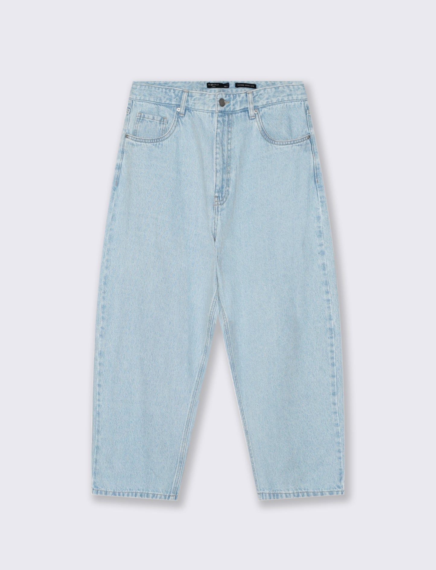 Jeans Tapered Wide Leg Effetto Slavato - Denim chiaro