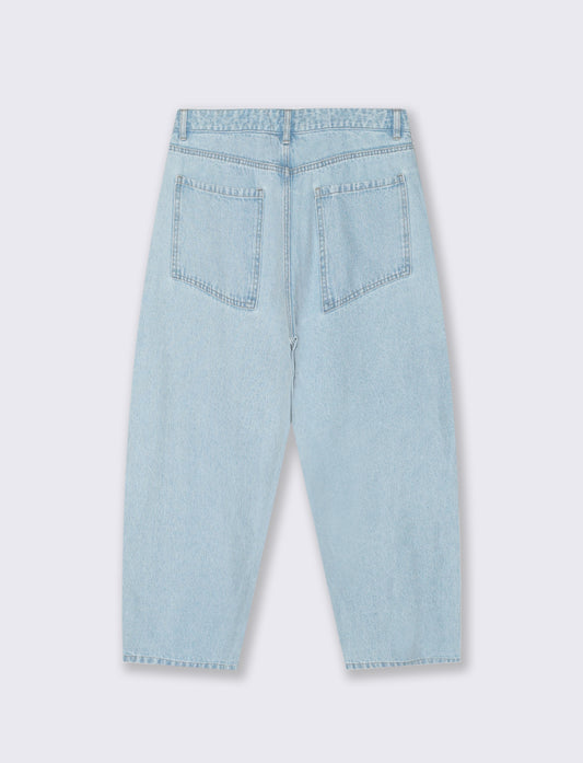 Jeans Tapered Wide Leg Effetto Slavato - Denim chiaro