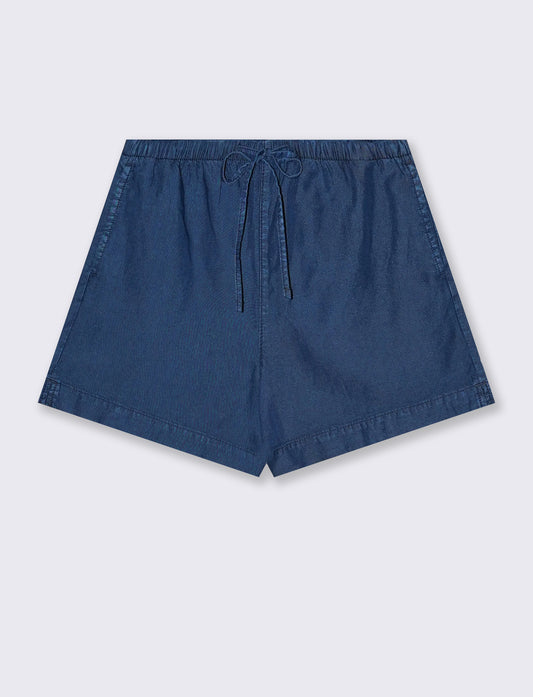 Shorts in lyocell with gathered waist - Blue