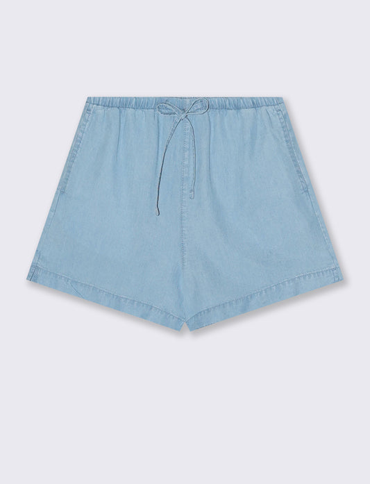 Shorts in lyocell with gathered waist - Blue