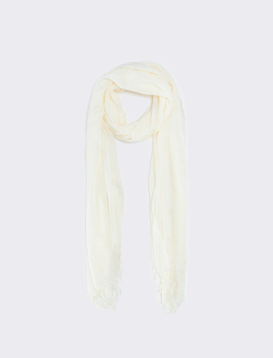 Foulard con frange unito elegante - Bianco