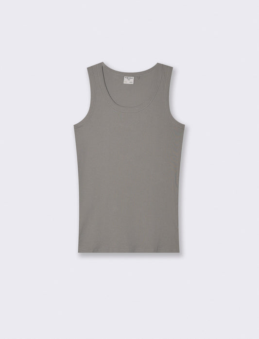 Canotta slim fit in cotone a coste - Grigio