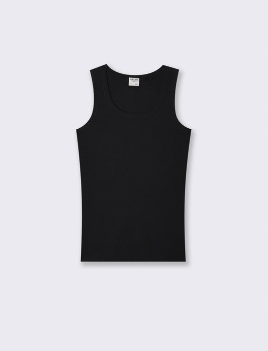 Canotta slim fit in cotone a coste - Nero