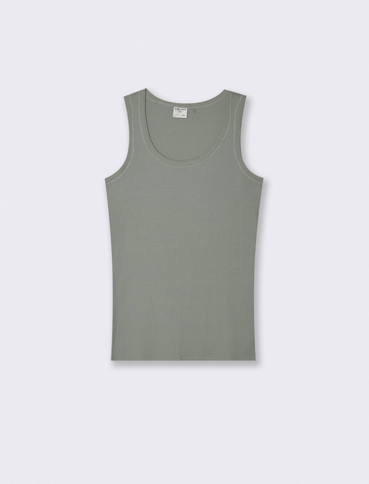 Canotta slim fit in cotone a coste - Verde salvia