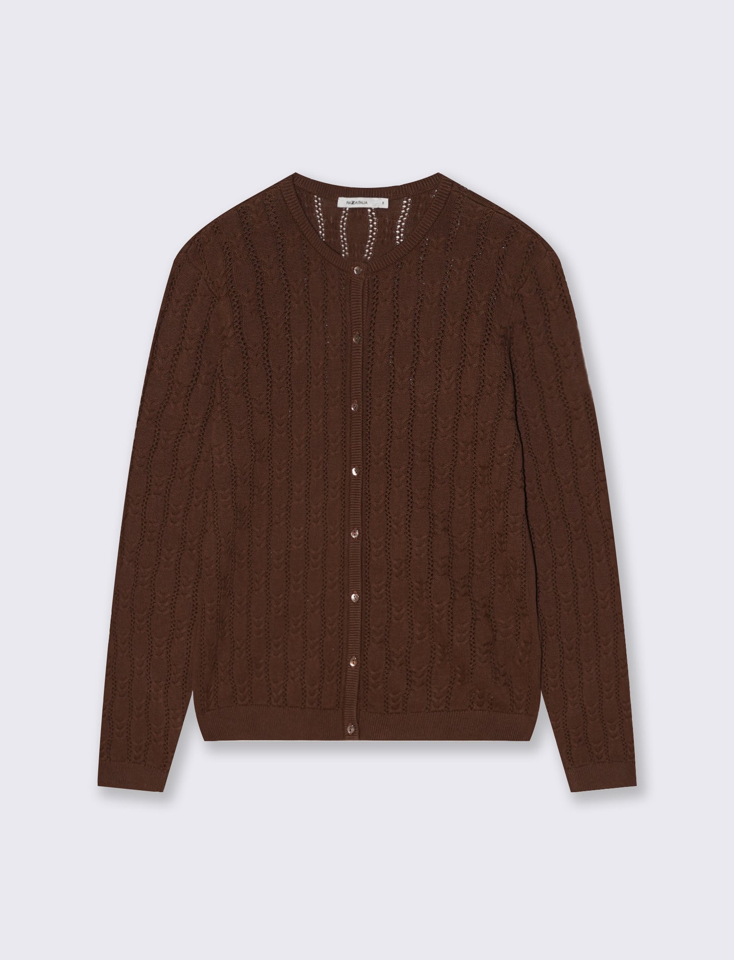 Cardigan Girocollo a Treccia - Marrone