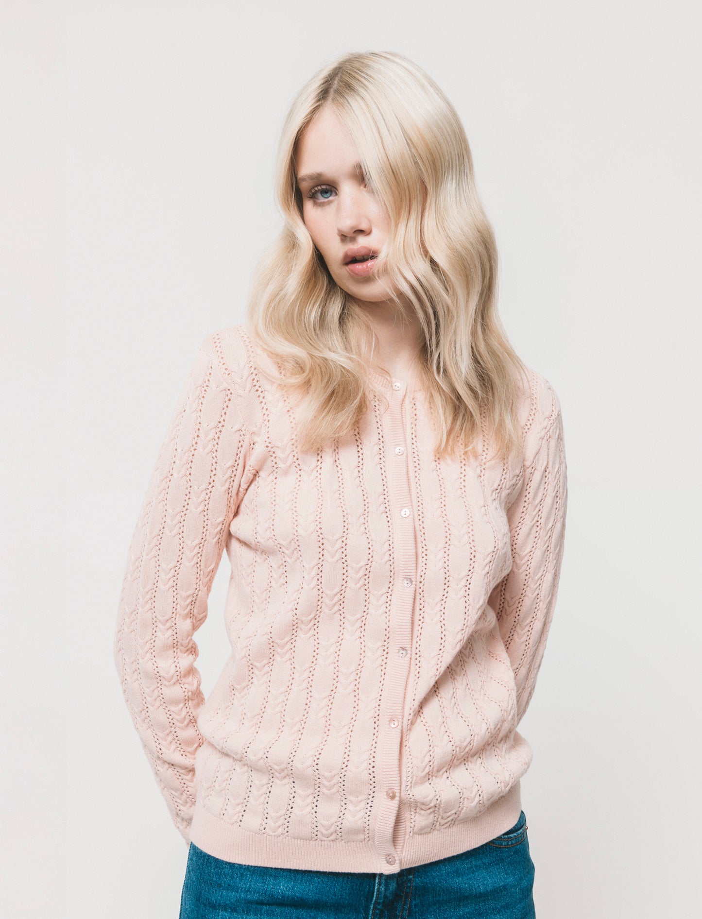 Cardigan Girocollo a Treccia - Pesca