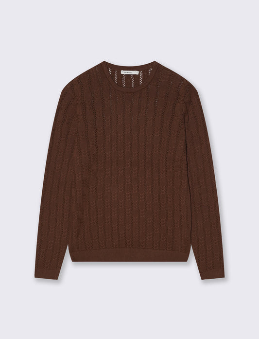 Pullover Girocollo a Treccia - Marrone