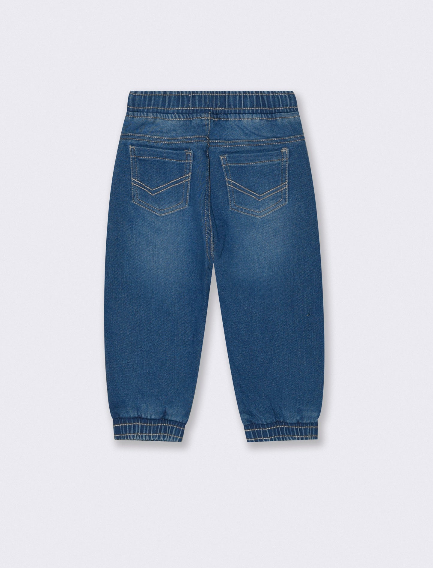 Wide jeans with drawstring and elastic bands - Blue