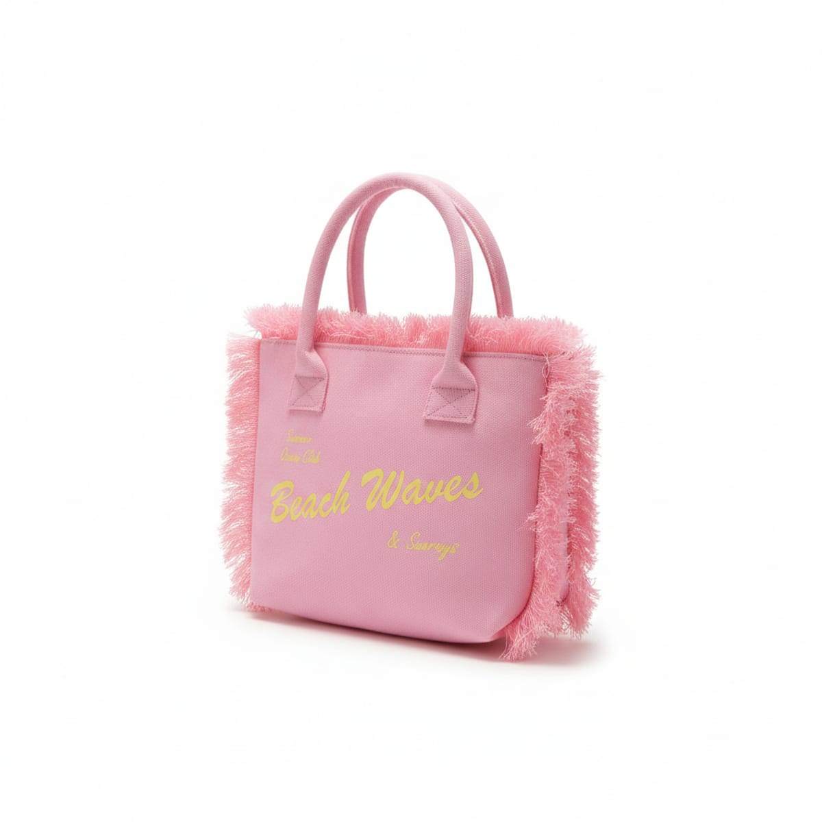 Tote bag tessuto con frange - Rosa