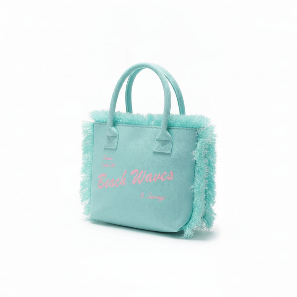 Tote bag tessuto con frange - Turchese