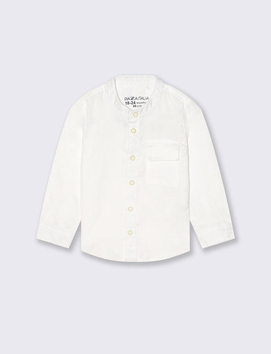 Camicia coreana manica lunga tinta unita - Bianco latte