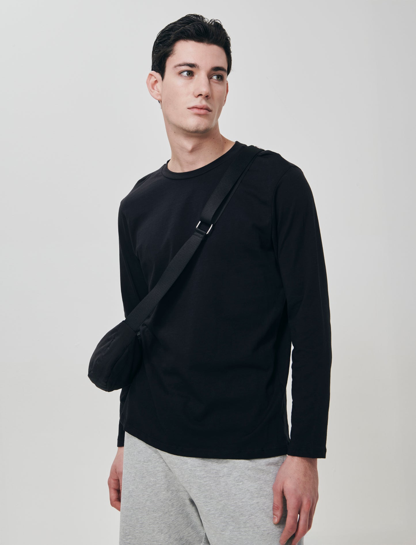 T-shirt manica lunga in cotone regular fit - Nero