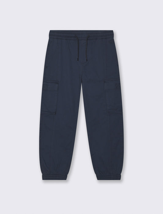 Poplin Joggers with Pockets and Drawstring - Blue
