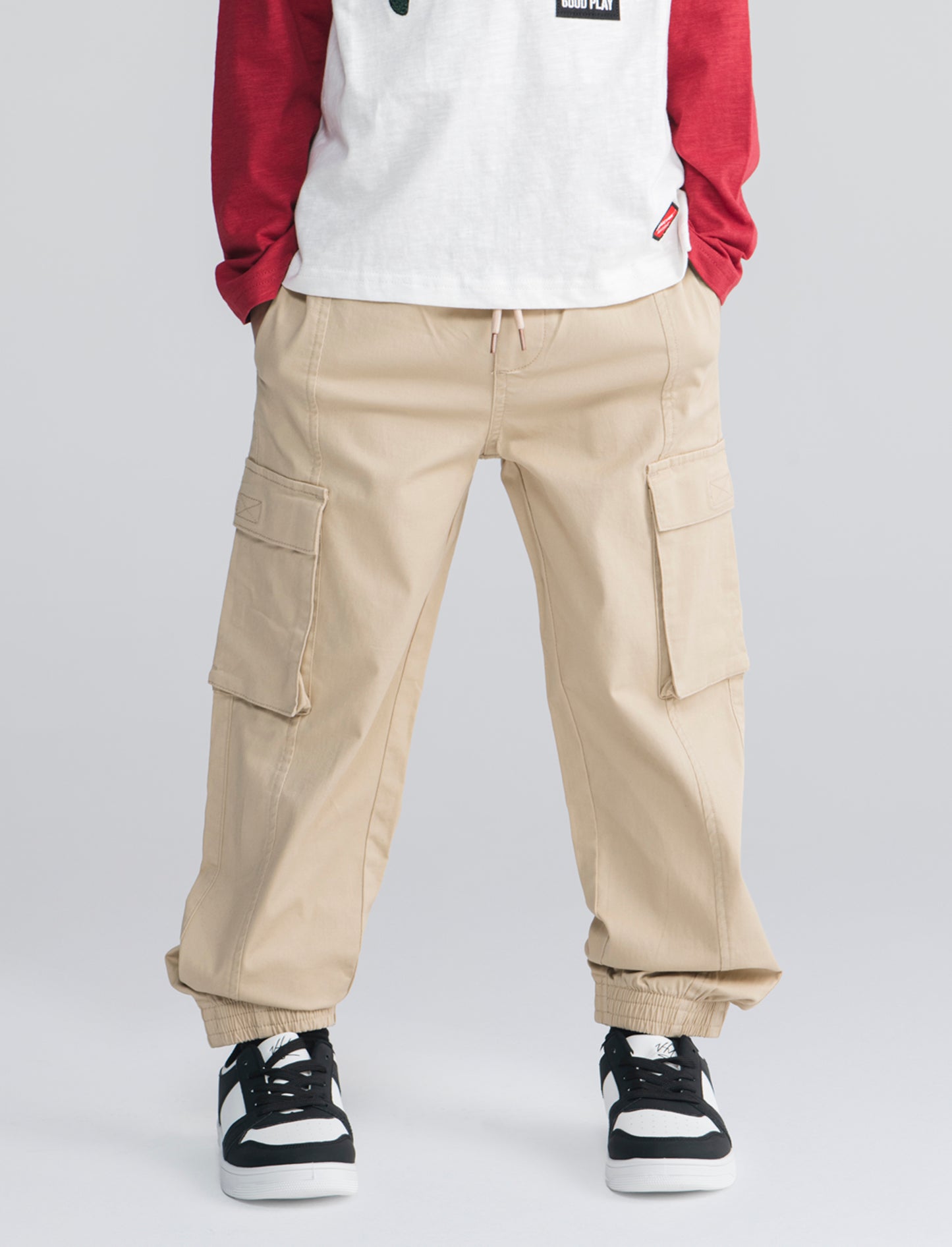 Poplin Joggers with Pockets and Drawstring - Beige