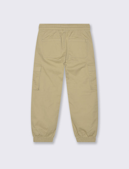 Poplin Joggers with Pockets and Drawstring - Beige