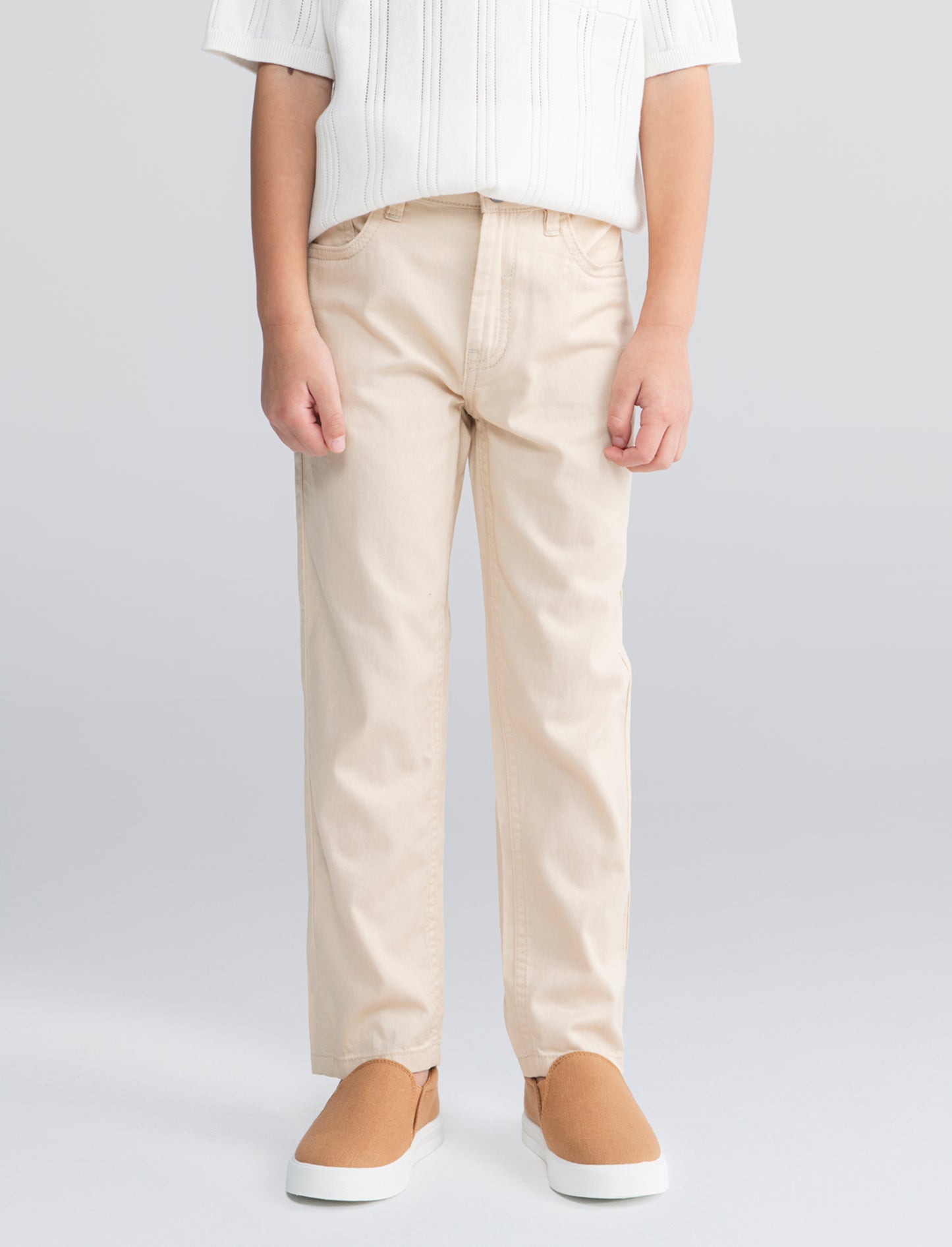 Regular Fit Stretch Cotton Pants - Beige