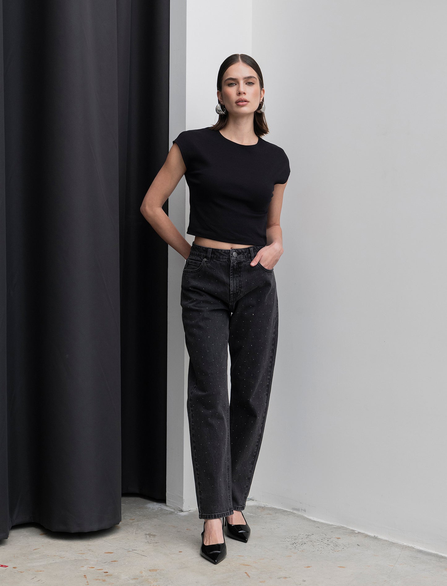 JEANS CON STRASS - Nero