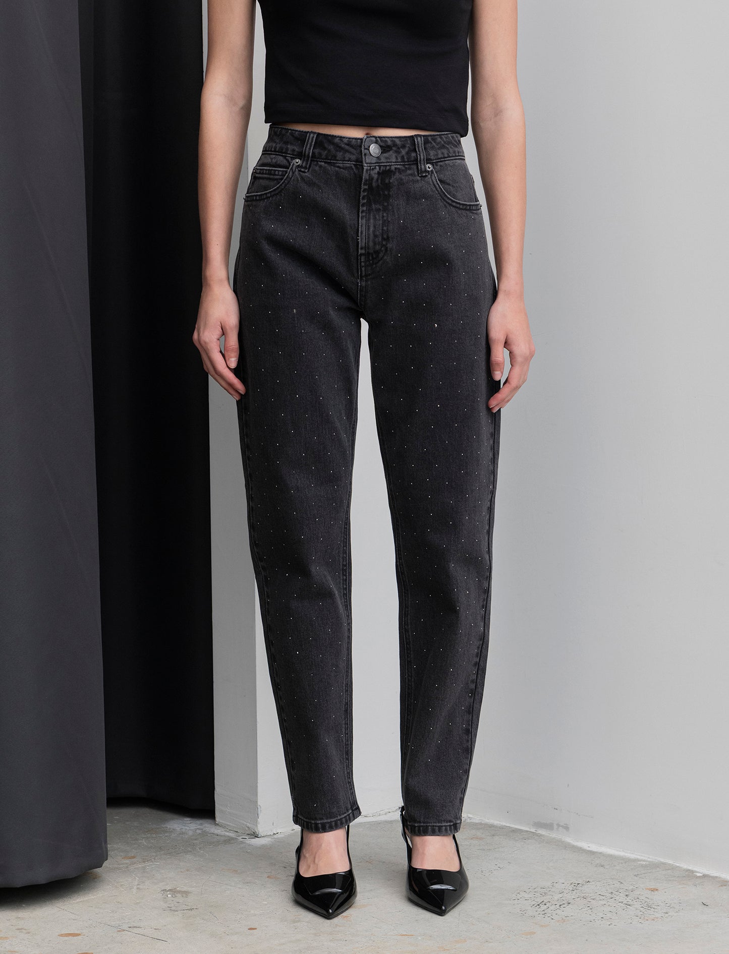 JEANS CON STRASS - Nero