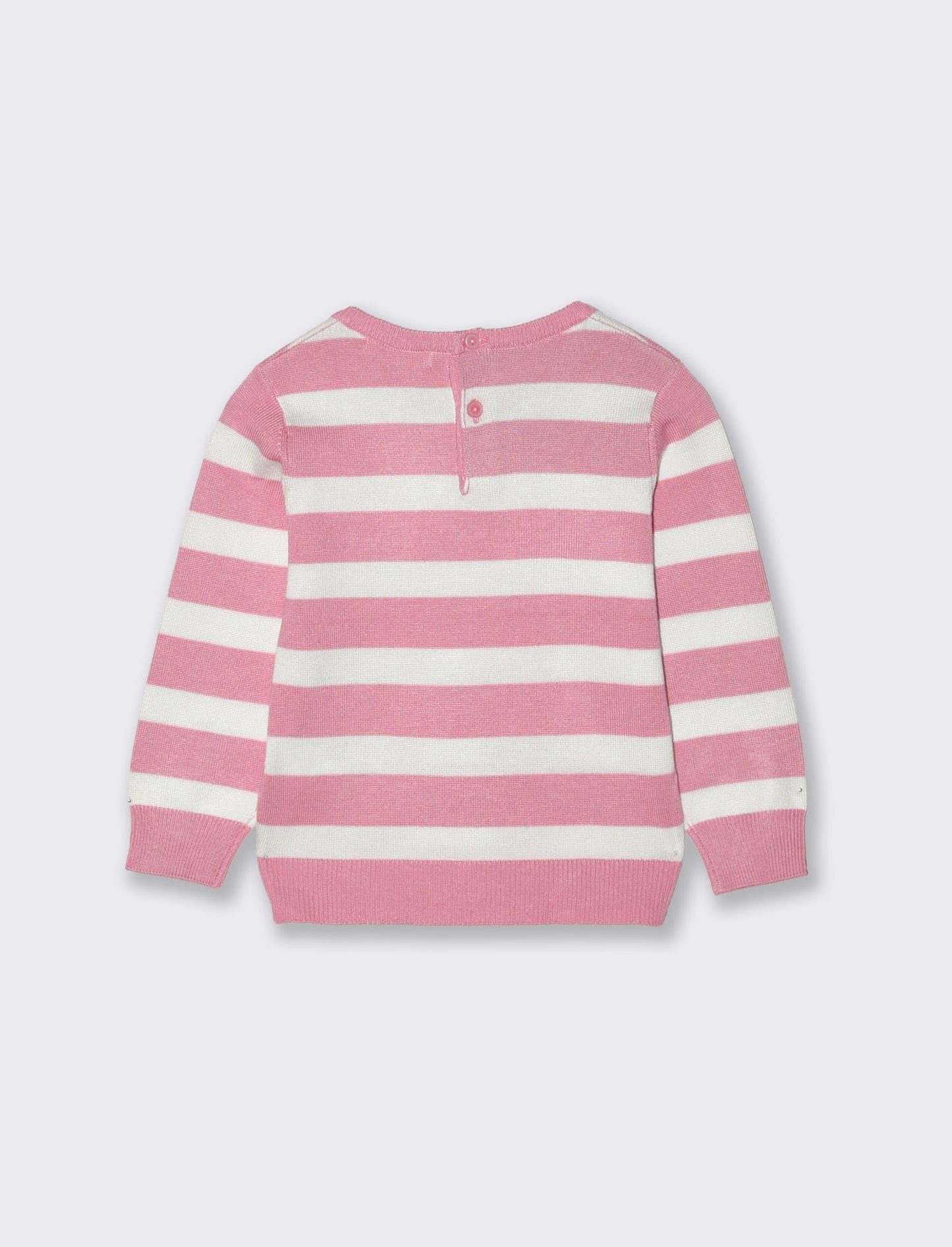 Maglioncino a righe basico con costina - Rosa candy