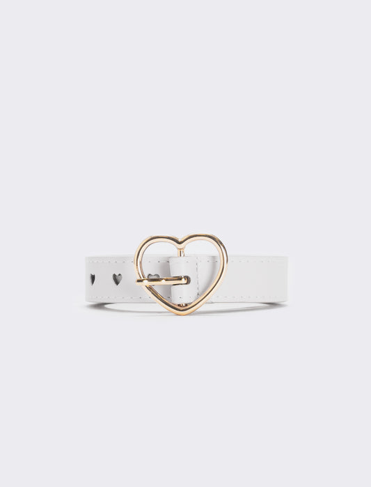 Girl's belt with heart buckle - White