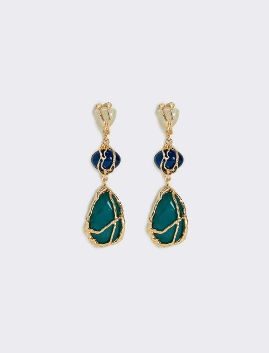 Orecchini pendenti con tre pietre eleganti - Verde