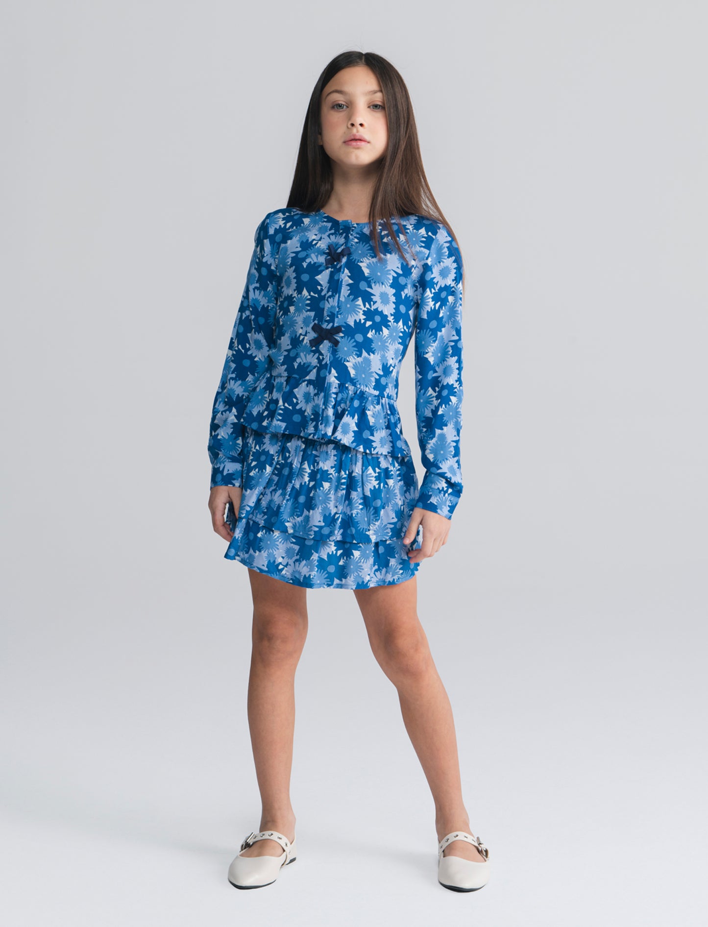 Short in viscosa con doppia balza - Blu