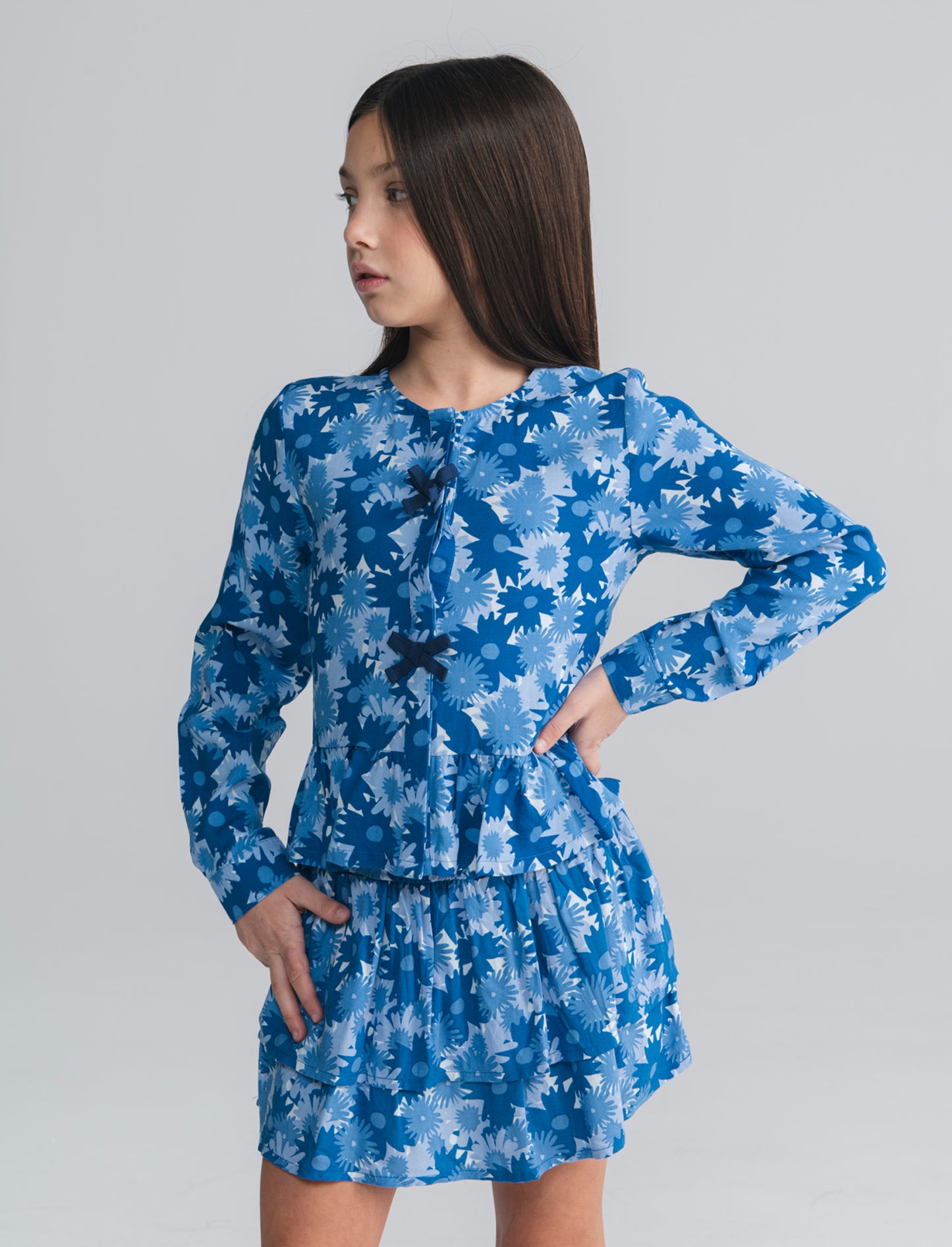 Camicia manica lunga bambina in viscosa - Blu