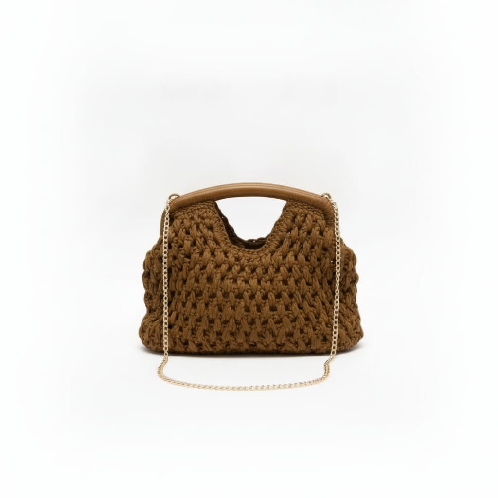 Pochettone borsa intrecciata manico rigido - Senape