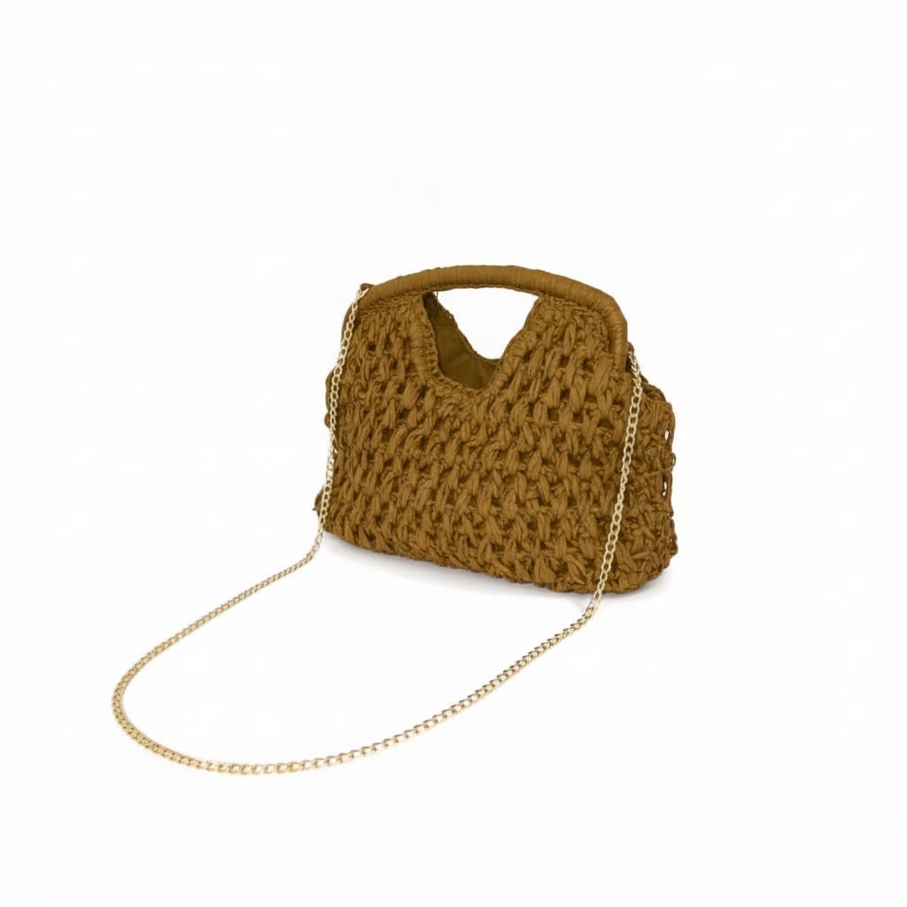 Pochettone borsa intrecciata manico rigido - Senape