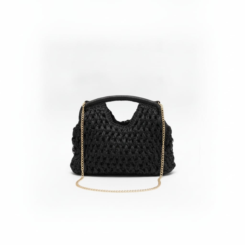 Pochettone borsa intrecciata manico rigido - Nero
