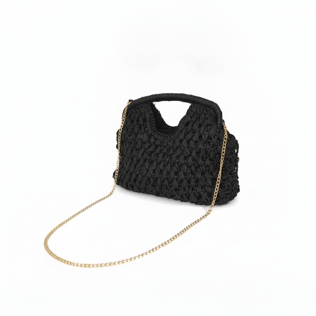 Pochettone borsa intrecciata manico rigido - Nero