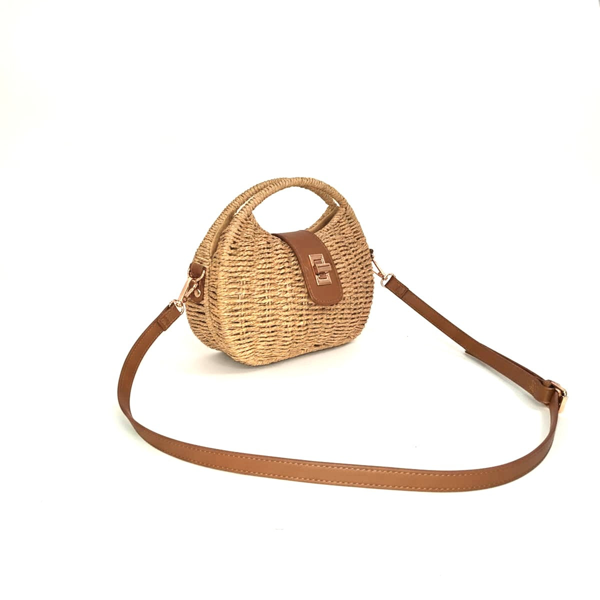 Borsetta donna carta intrecciata rigida - Beige