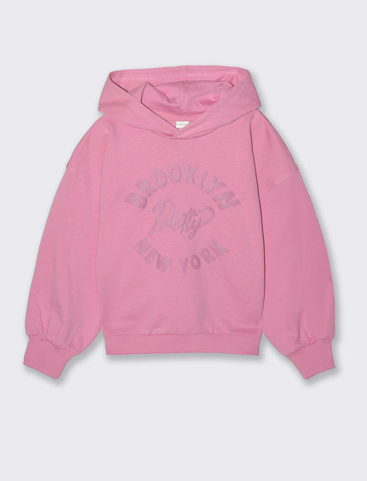 Felpa bambina con cappuccio e vestibilità loose - Rosa candy