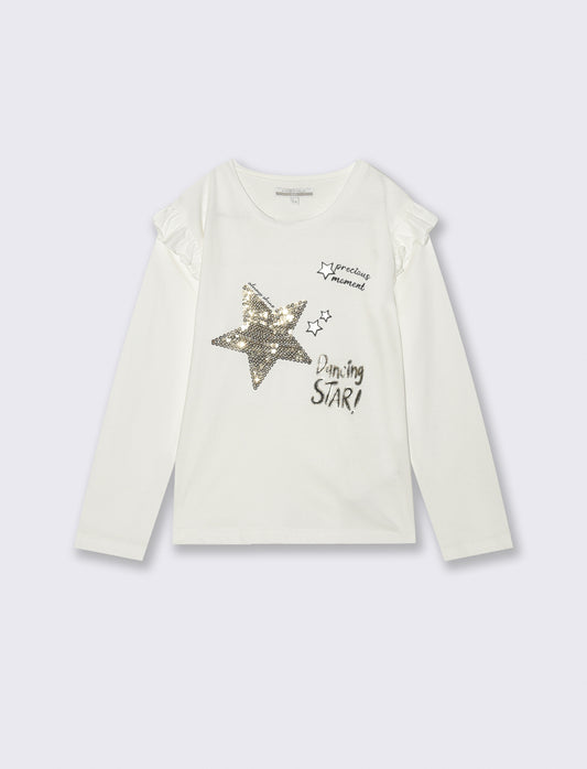 T- shirt da bambina manica lunga. - Bianco latte