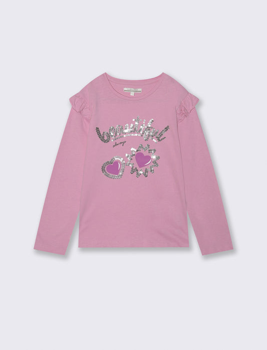 T- shirt da bambina manica lunga. - Rosa candy
