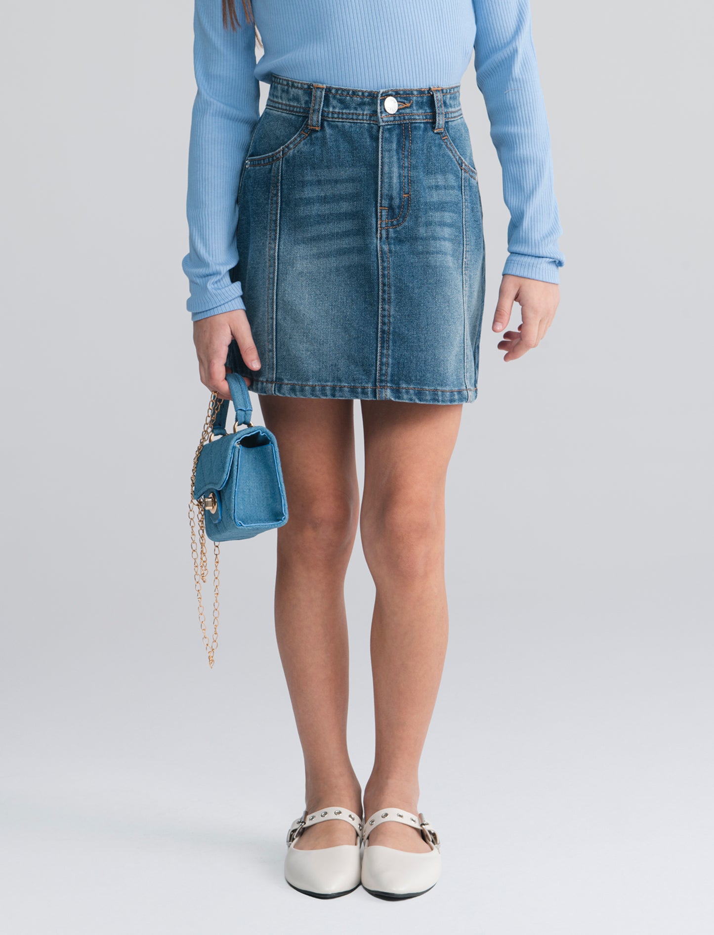 Denim skirt with pockets and corset - Blue