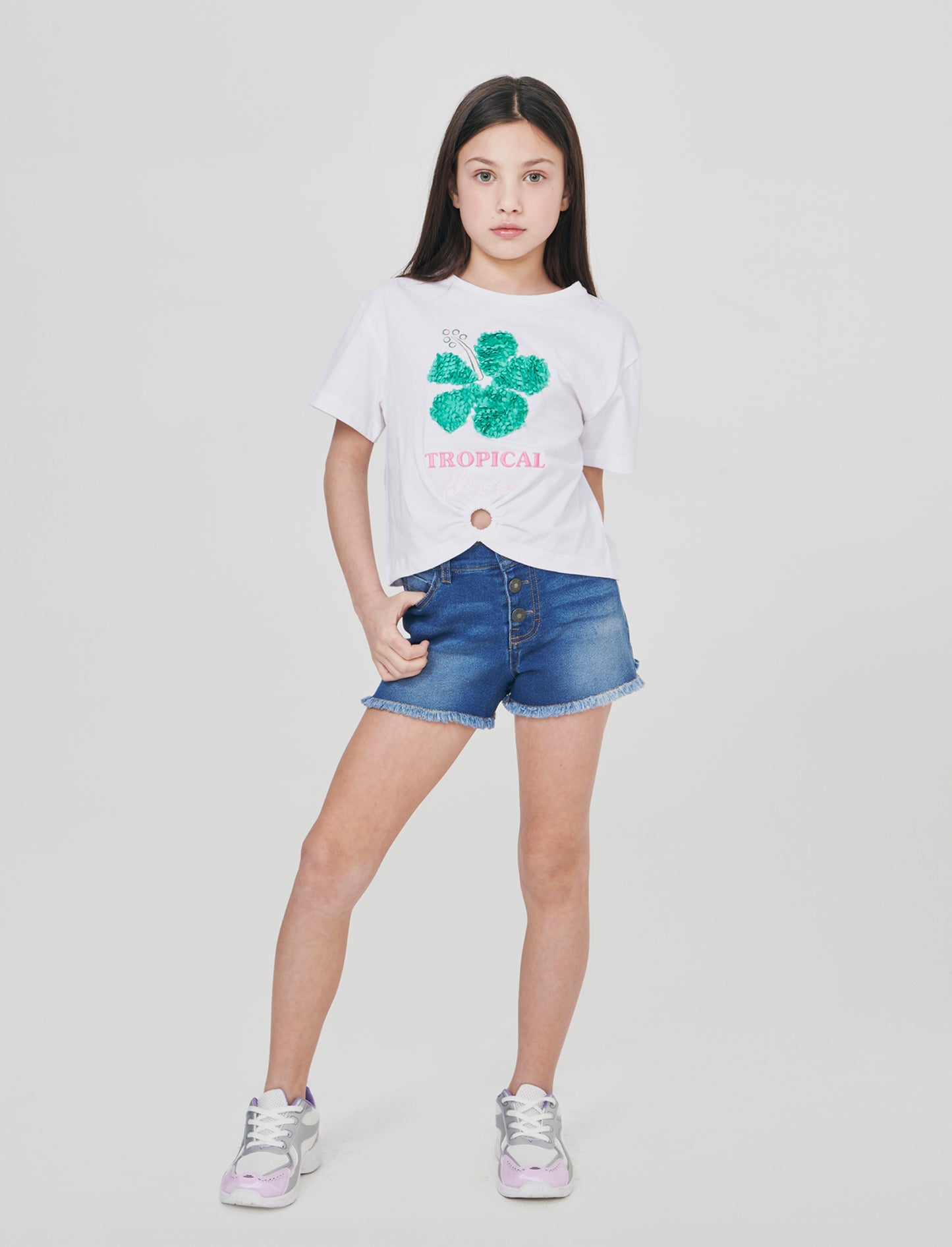 Short denim elastico con tasche a cuore - Denim