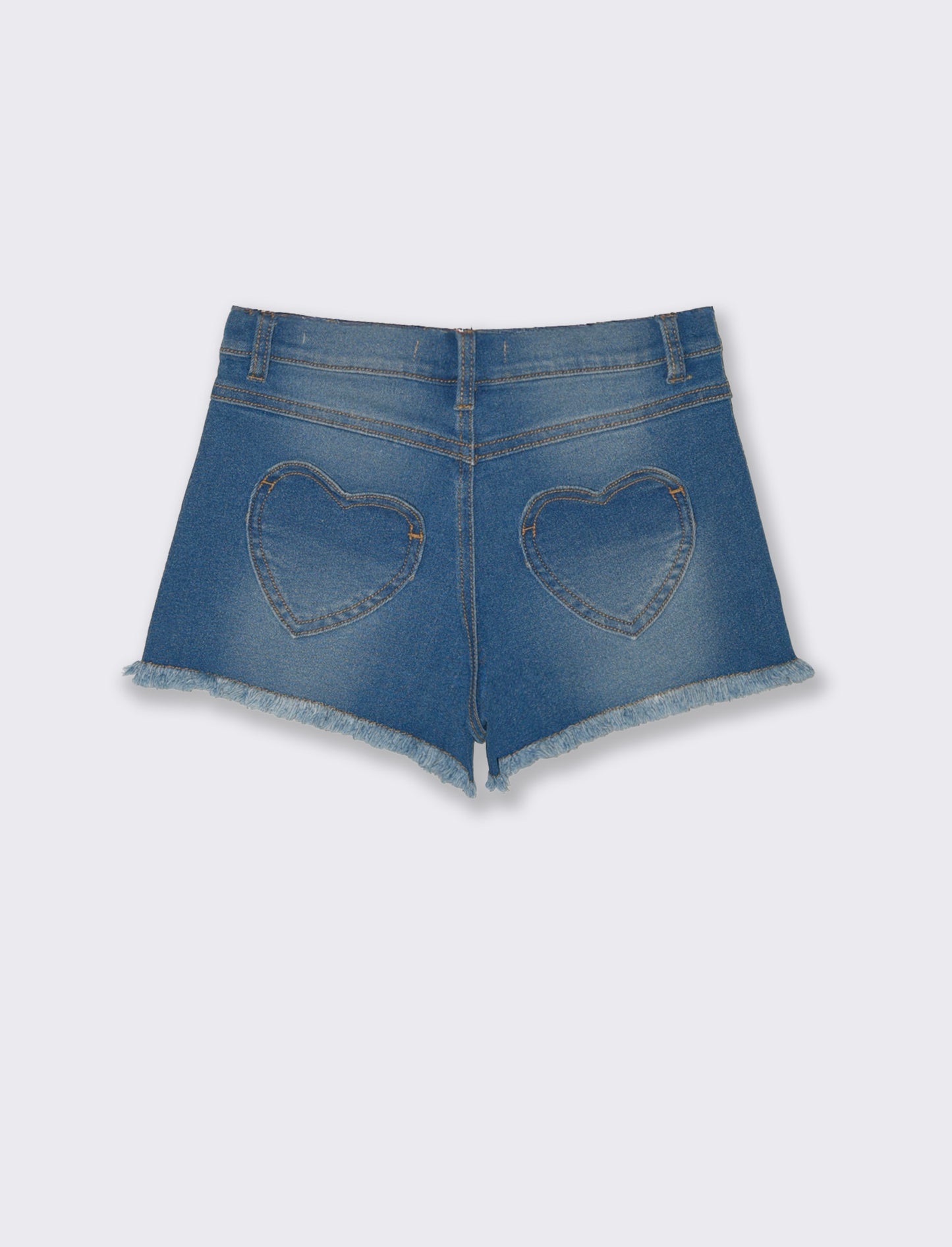 Short denim elastico con tasche a cuore - Denim