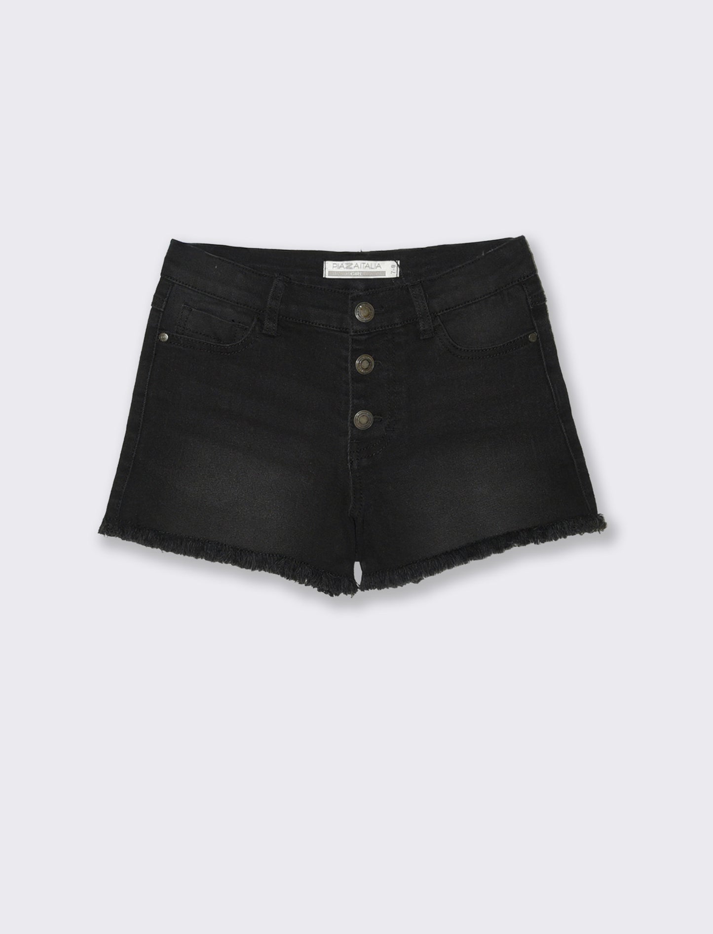 Short denim elastico con tasche a cuore - Nero