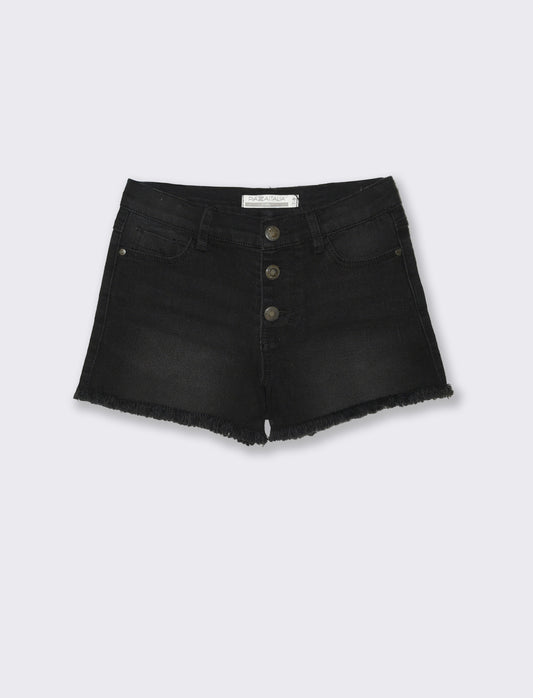 Short denim elastico con tasche a cuore - Nero